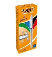 Penna sfera scatto multifunzione 4 Colors Shine - punta 1,0 mm - fusto silver - Bic - conf. 12 pezzi