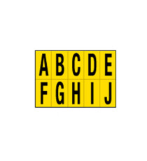 Lettere adesive da A a J - in PVC - 56 x 99 mm - 10 et/fg - 1 foglio - nero/giallo