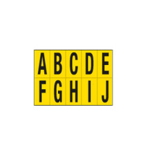 Lettere adesive da A a J - in PVC - 70 x 124 mm - 10 et/fg - 1 foglio - nero/giallo