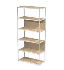 Libreria 6 ripiani Modular - 90 x 44 x 200 cm - struttura metal bianco - rovere