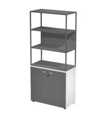 Libreria alta metal + armadio basso Essence - 90 x 46 x 204 cm - Bianco/antracite/antracite/antracite
