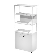 Libreria alta metal + armadio basso Essence - 90 x 46 x 204 cm - Bianco/bianco/bianco/bianco