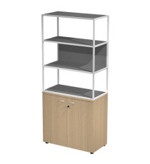 Libreria alta metal + armadio basso Essence - 90 x 46 x 204 cm - Rovere/rovere/antracite/bianca