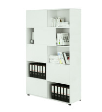 Libreria alta Tetris a 5 ripiani ante scorrevoli - 120x35x191 cm - bianco