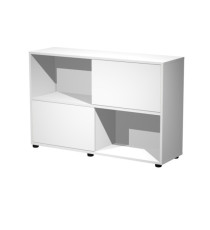 Libreria bassa Tetris a 2 ripiani ante scorrevoli - 120x35x79 cm - bianco/bianco