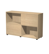 Libreria bassa Tetris a 2 ripiani ante scorrevoli - 120x35x79 cm - rovere/rovere
