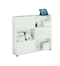 Libreria bassa Tetris a 3 ripiani ante scorrevoli - 120x35x116 cm - bianco