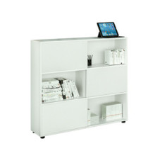 Libreria bassa Tetris a 3 ripiani ante scorrevoli - 120x35x116 cm - bianco
