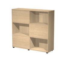 Libreria bassa Tetris a 3 ripiani ante scorrevoli - 120x35x116 cm - rovere/rovere