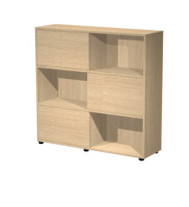 Libreria bassa Tetris a 3 ripiani ante scorrevoli - 120x35x116 cm - rovere/rovere