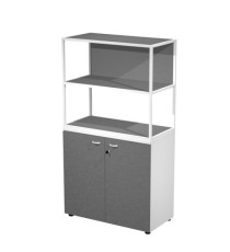 Libreria media metal + armadio basso Essence - 90 x 46 x 165 cm - Bianco/antracite/antracite