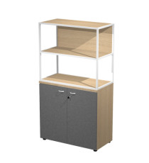 Libreria media metal + armadio basso Essence - 90 x 46 x 165 cm - Rovere/antracite/rovere/bianco