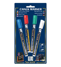 Marcatore a gesso liquido - punta fine da 1,00-2,00mm - colore assortiti base - Securit - conf. 4 pezzi Marcatore a gesso liquido - punta fine da 1,00-2,00mm - colore assortiti base - Securit - conf. 4 pezzi