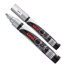Marcatore a gesso liquido Uni Chalk Marker - punta tonda da 1,80-2,50mm - argento - Uni Mitsubishi