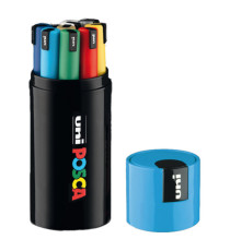 Marcatore Posca Pen PC1 - con coperchio azzurro - punta extra fine 0,7 mm - colori assortiti - Uni Mitsubishi - gift box