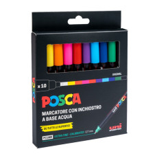 Marcatore Uni Posca PC1M - punta extra fine 0.7 mm - colori assortiti - Uni Mitsubishi - conf. 10 pezzi