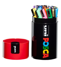 Marcatore Uni Posca PC5M - con coperchio rosso - punta media - colori assortiti - Uni Mitsubishi - gift box 18 pezzi