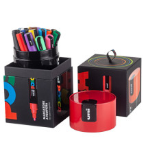 Marcatore Uni Posca PC5M - con coperchio rosso - punta media - colori assortiti - Uni Mitsubishi - gift box 18 pezzi