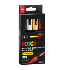 Marcatore Uni Posca PC5M - punta media 1,8-2,5 mm - colori assortiti - Uni Mitsubishi - conf. 4 pezzi