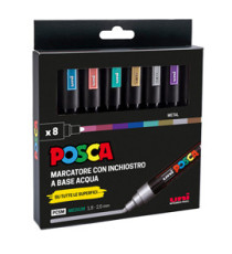 Marcatore Uni Posca PC5M - punta media 1,8-2,5 mm - colori assortiti metal - Uni Mitsubishi - conf. 8 pezzi Marcatore Uni Posca PC5M - punta media 1,8-2,5 mm - colori assortiti metal - Uni Mitsubishi - conf. 8 pezzi