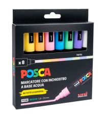 Marcatore Uni Posca PC5M - punta media 1,8-2,5 mm - colori assortiti pastel - Uni Mitsubishi - conf. 8 pezzi