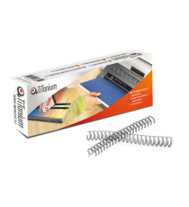 Dorsi spirale - metallo - 34 anelli passo 3:1 - 12 mm - bianco - Titanium - scatola 50 pezzi Dorsi spirale - metallo - 34 anelli passo 3:1 - 12 mm - bianco - Titanium - scatola 50 pezzi