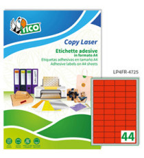Etichette adesive LP4F - in carta - angoli arrotondati - permanenti - 47,5 x 25,5 mm - 44 et/fg - 70 fogli - rosso fluo Etichette adesive LP4F - in carta - angoli arrotondati - permanenti - 47,5 x 25,5 mm - 44 et/fg - 70 fogli - rosso fluo