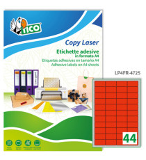 Etichette adesive LP4F - in carta - angoli arrotondati - permanenti - 47,5 x 25,5 mm - 44 et/fg - 70 fogli - rosso fluo Etichette adesive LP4F - in carta - angoli arrotondati - permanenti - 47,5 x 25,5 mm - 44 et/fg - 70 fogli - rosso fluo