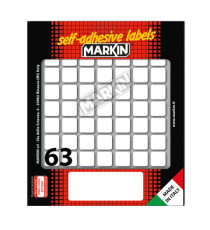 Etichette adesive - in carta - permanenti - 14 x 14 mm - 63 et/fg - 10 fogli - bianco - Markin Etichette adesive - in carta - permanenti - 14 x 14 mm - 63 et/fg - 10 fogli - bianco - Markin