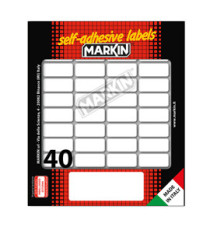 Etichette adesive - in carta - permanenti - 28 x 12 mm - 40 et/fg - 10 fogli - bianco - Markin Etichette adesive - in carta - permanenti - 28 x 12 mm - 40 et/fg - 10 fogli - bianco - Markin
