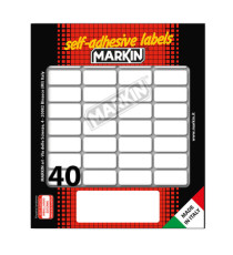 Etichette adesive - in carta - permanenti - 28 x 12 mm - 40 et/fg - 10 fogli - bianco - Markin Etichette adesive - in carta - permanenti - 28 x 12 mm - 40 et/fg - 10 fogli - bianco - Markin