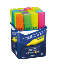 Evidenziatore Tratto Video - punta a scalpello - tratto 1,00 - 5,00 mm - colori assortiti  - Tratto - barattolo 20 pezzi Evidenziatore Tratto Video - punta a scalpello - tratto 1,00 - 5,00 mm - colori assortiti  - Tratto - barattolo 20 pezzi