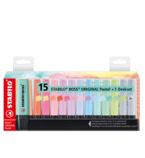 Evidenziatori Stabilo Boss Pastel - colori assortiti - tratto 2 - 5 mm - Stabilo - deskset 15 pezzi Evidenziatori Stabilo Boss Pastel - colori assortiti - tratto 2 - 5 mm - Stabilo - deskset 15 pezzi