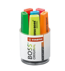 Evidenziatore Boss Original - punta a scalpello - tratto 2 - 5 mm - colori assortiti - Stabilo - cilindro 6 pezzi Evidenziatore Boss Original - punta a scalpello - tratto 2 - 5 mm - colori assortiti - Stabilo - cilindro 6 pezzi