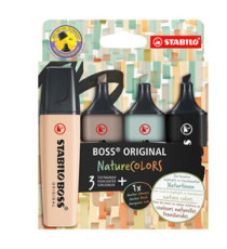 Evidenziatore Boss Original NatureColors - punta a scalpello - tratto 2 - 5 mm - colori assortiti - Stabilo - astuccio 4