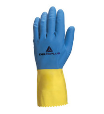 Guanti da lavoro industriale Duocolor 330 - lattice floccato cotone - taglia 7/8 - blu/giallo - Deltaplus