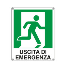 Cartello segnalatore -  25x31 cm - USCITA DI EMERGENZA (destra) - alluminio - Cartelli Segnalatori