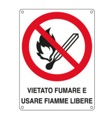 Cartello segnalatore - 16,6x23,3 cm - VIETATO FUMARE E USARE FIAMME LIBERE - alluminio - Cartelli Segnalatori