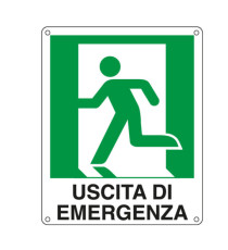 Cartello segnalatore - 25x31 cm - USCITA DI EMERGENZA (sinistra) - alluminio - Cartelli Segnalatori