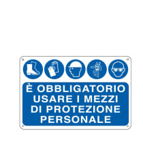 Cartello segnalatore - 30x20 cm - E' OBBLIGATORIO USARE I MEZZI DI PROTEZIONE INDIVIDUALE - alluminio - Cartelli Segnala