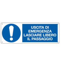 Cartello segnalatore - 35x12,5 cm - USCITA DI EMERGENZA LASCIARE LIBERO IL PASSAGGIO - alluminio - Cartelli Segnalatori