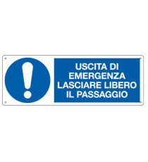 Cartello segnalatore - 35x12,5 cm - USCITA DI EMERGENZA LASCIARE LIBERO IL PASSAGGIO - alluminio - Cartelli Segnalatori