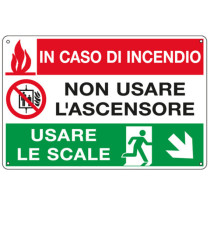 Cartello segnalatore multisimbolo - 30x20 cm - IN CASO DI INCENDIO NON USARE L'ASCENSORE… - alluminio - Cartelli Segna Cartello segnalatore multisimbolo - 30x20 cm - IN CASO DI INCENDIO NON USARE L'ASCENSORE… - alluminio - Cartelli Segna