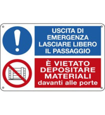 Cartello segnalatore multisimbolo - 30x20 cm - USCITA DI EMERGENZA…/E' VIETATO DEPOSITARE… - alluminio - Cartelli Se Cartello segnalatore multisimbolo - 30x20 cm - USCITA DI EMERGENZA…/E' VIETATO DEPOSITARE… - alluminio - Cartelli Se