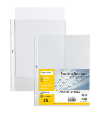 Buste forate Atla - medium - buccia - 21 x 29,7 cm - trasparente - Sei Rota - conf. 25 pezzi Buste forate Atla - medium - buccia - 21 x 29,7 cm - trasparente - Sei Rota - conf. 25 pezzi