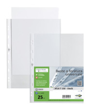 Buste forate Atla T - pesante - liscio - 15x21 cm - trasparente - Sei Rota - conf. 25 pezzi Buste forate Atla T - pesante - liscio - 15x21 cm - trasparente - Sei Rota - conf. 25 pezzi