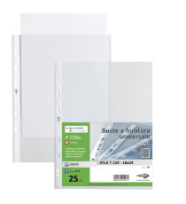 Buste forate Atla T - pesante - liscio - 18x24 cm - trasparente - Sei Rota - conf. 25 pezzi Buste forate Atla T - pesante - liscio - 18x24 cm - trasparente - Sei Rota - conf. 25 pezzi
