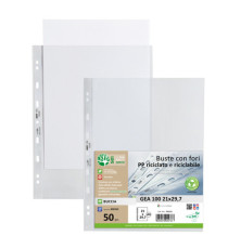 Buste forate Gea 100 - PP riciclato - buccia medium - 21 x 29,7 cm - Sei rota - conf. 50 pezzi Buste forate Gea 100 - PP riciclato - buccia medium - 21 x 29,7 cm - Sei rota - conf. 50 pezzi