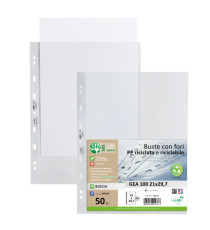 Buste forate Gea 100 - PP riciclato - buccia medium - 21 x 29,7 cm - Sei rota - conf. 50 pezzi