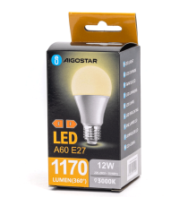 LAMPADINA LED A60 12W ATTACCO E27 1170 LUMEN COLOR BOX 3000K LUCE CALDA MISURA D60H109mm EQUIVALE 81W INCANDESCENZA LAMPADINA LED A60 12W ATTACCO E27 1170 LUMEN COLOR BOX 3000K LUCE CALDA MISURA D60H109mm EQUIVALE 81W INCANDESCENZA